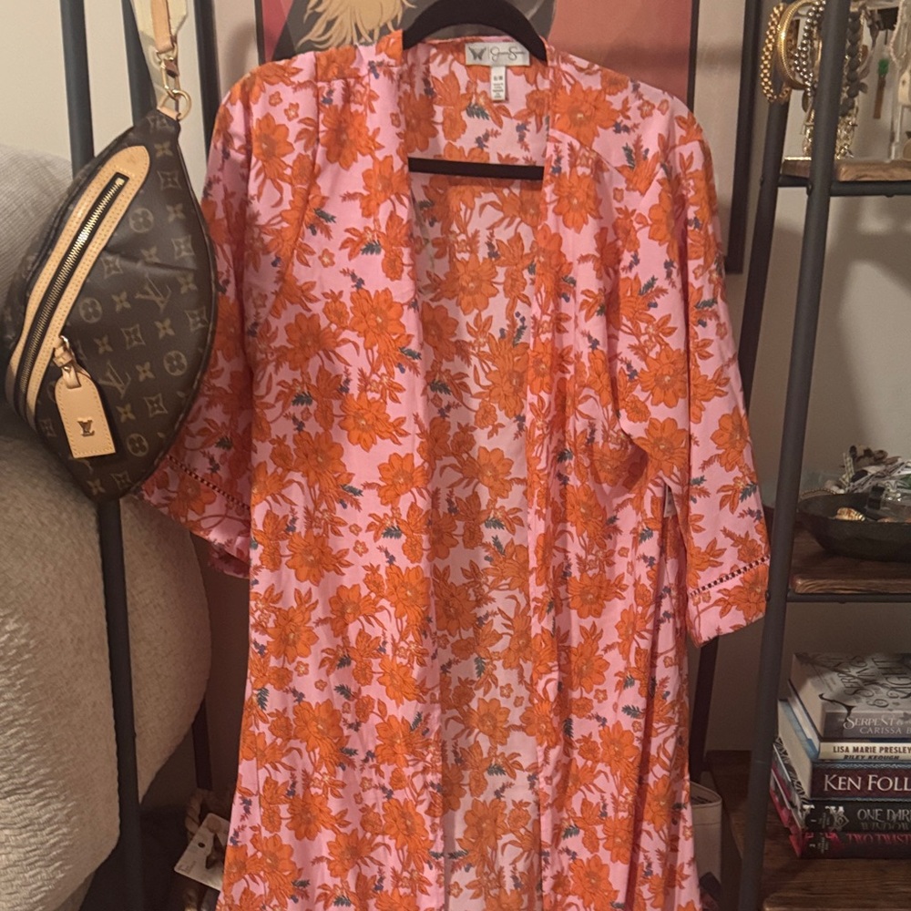 Jessica Simpson Pink and Orange Floral Kimono